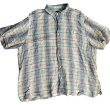 Tommy Bahama Plaid Shirt Linen Button Up Short Sleeve Mens Size 3X - $28.04