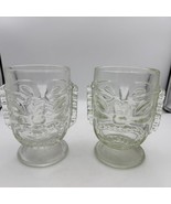 Tiki Face Clear Glass Mugs Set of 2 Vintage Mid-Century Barware Footed G... - $913.13 MXN