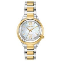 Citizen Women&#39;s 33MM Two Tone Steel Bracelet ECO-DRIVE Analog Watch EM0514-52D - £352.73 GBP