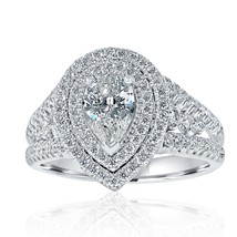 1.59 Ct Pear Cut Diamond Engagement Ring 14k White Gold Art Deco Design - £3,147.15 GBP