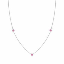 ANGARA Bezel-Set Round Pink Sapphire Chain Necklace in 14K Solid Gold | 18&quot;Chain - £447.75 GBP