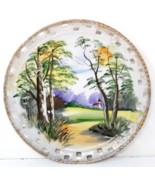 Pierced Rim UCAGCO Hand Painted Plate Mountain Church Path Trees Sun Jap... - $15.15