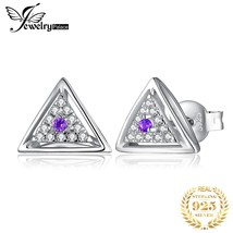 JewelryPalace Triangle Natural Purple Amethyst 925 Silver Stud Earrings for Wome - £16.42 GBP