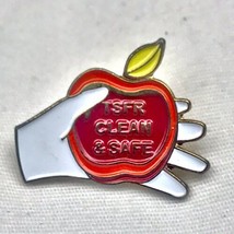 TSFR Clean &amp; Safe Pin Gold Tone Enamel Apple In Hand - $11.95