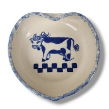 Vintage Marshall Pottery Ellis Prod Heart Shaped Bowl Bessie Cow Farmhouse Blue - £12.66 GBP