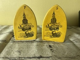Harold Warp Salt Pepper Shakers Pioneer Village Iron Shaped Ceramic Nebraska Vtg - $14.98
