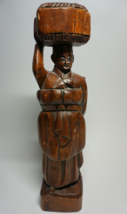 Vintage Primitive Woman Holding Basket Carrying Child Hand Carved Wooden Statue - £31.59 GBP
