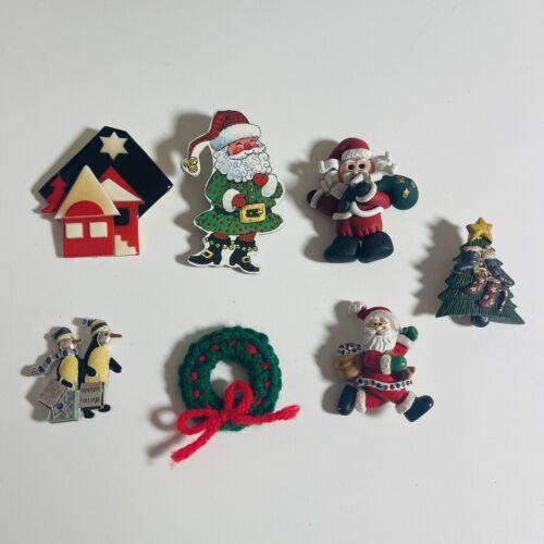Primary image for Vintage Holiday Brooches Pins Lot of 7 Christmas