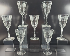(7) Rock Sharpe 3005-6 Water Goblets Vintage Cut Floral Stemware Libbey MCM Lot - £69.80 GBP
