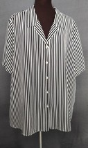 Liz Baker Women&#39;s Top Black White Stripe Button Up Blouse Tunic 26W 100%... - $12.95