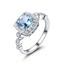 Real S925 Sterling Silver Blue Topaz Ring Gemstone Aquamarine Ring - £25.63 GBP