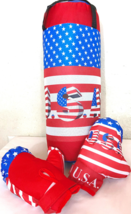 BOXING/PUNCHING BAG SET: USA RED/WHITE/BLUE 22&quot; Long W/GLOVES HYPOALLERG... - £19.98 GBP
