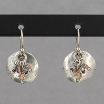 Retired Silpada Small Hammered Sterling Disc Glass Bead Dangle Earrings W1997 - £30.29 GBP