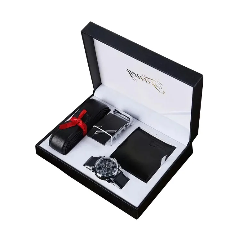 Man Watch Gift Set With Box Leather Belt Men Wallets Watch Mens Watches ... - $72.86