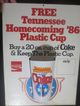 Coca-Cola Tennessee Homecoming 86 Carboard Double Sided Display &amp;  Plastic Cup - £9.89 GBP