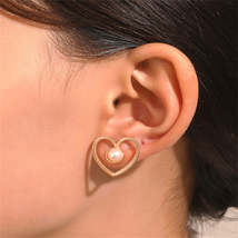 Pearl &amp; 18K Gold-Plated Open Heart Stud Earrings - £10.34 GBP