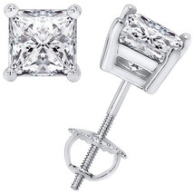 1.00CT Princess Cut Solitaire Brilliant Cut Earrings 14k Solid White Gold - £39.55 GBP