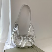Summer Women&#39;s Denim Crescent Shoulder Bag Advanced Pleated Silver PU Dumpling U - £29.44 GBP