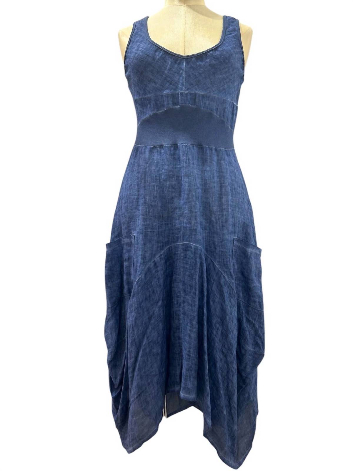 Porto linen dress in WASHED DENIM - size L