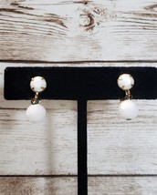 Vintage Clip On Earrings - White Faceted Ball Dangle - £7.98 GBP