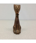 Long Neck Solid Brass Bowtie Adorned  Very Patient Cat Paperweight - $20.35 CAD