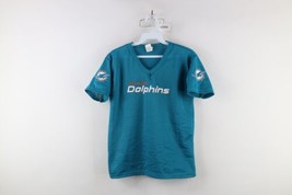 Vintage 90s Boys Size Medium Spell Out Mesh Miami Dolphins Football Jersey Teal - $39.55