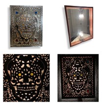 Vintage Handmade Metal Sugar Skull Light-Up Wall Decor, Gem Inlays, 27x21” VGUC - £509.38 GBP