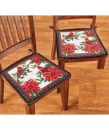 2 THICK REVERSIBLE CUSHION CHAIR PADS (15&quot;x15&quot;) CHRISTMAS BIRDS &amp; POINSE... - £21.66 GBP
