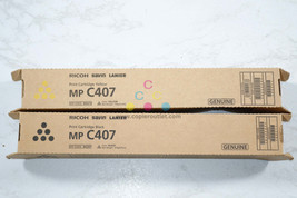 2 New OEM Ricoh MP C407 Yellow And Black Toner Cartridges 842207, 842210 - £89.45 GBP