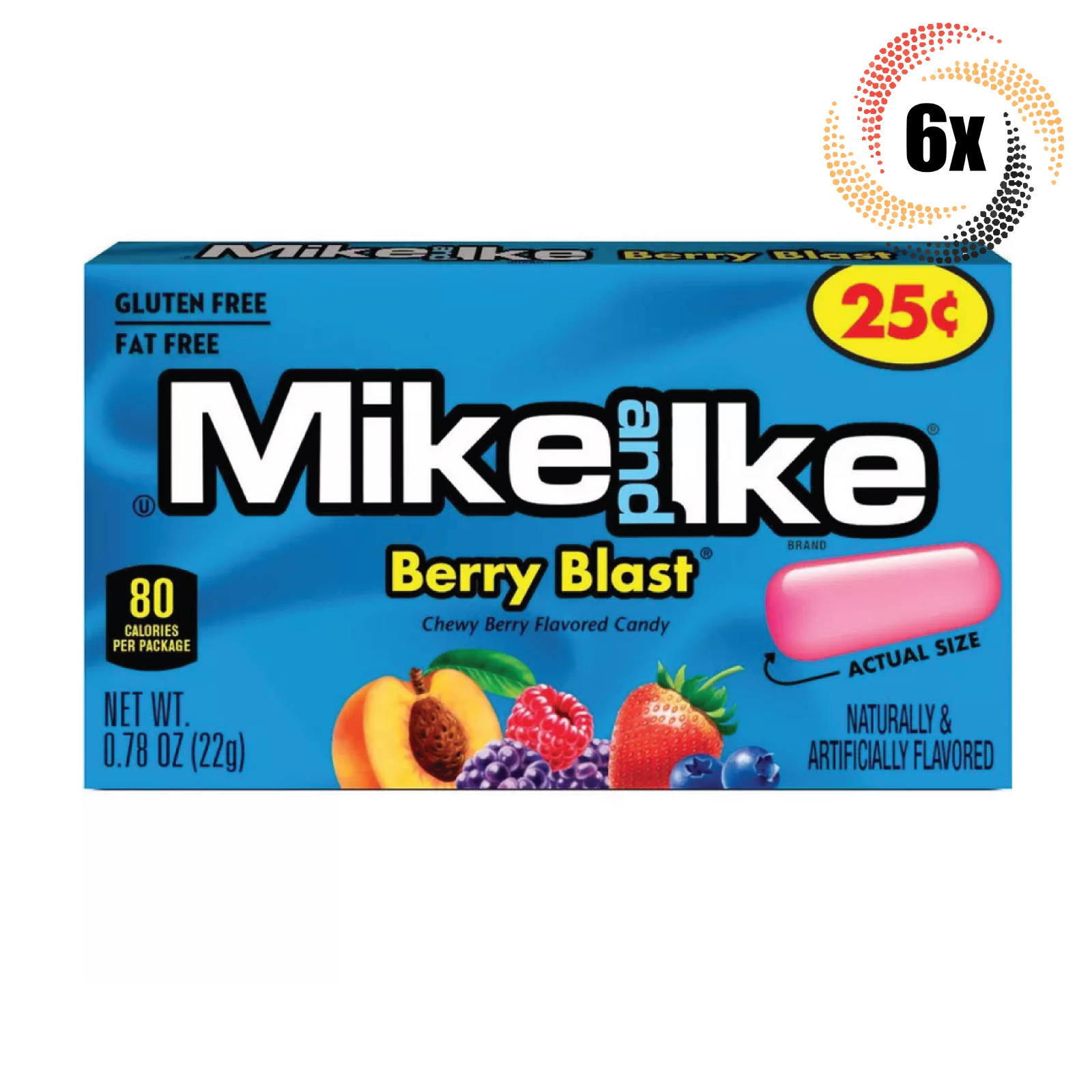6x Packs Mike &amp; Ike Berry Blast Flavored Chewy Candy | .78oz | Fat &amp; Glu... - $10.32