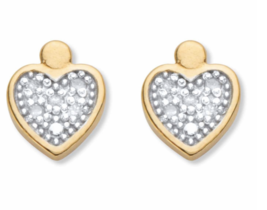 Round Diamond Accent Heart Shaped Studs Earrings 18K Gold Sterling Silver - £80.41 GBP