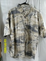 Men&#39;s World Wide Sportsman Shirt Fishing Theme Button Down Brown Short Sleeve XL - £10.98 GBP