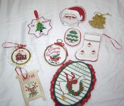  Set of 9 Embroidered  Christmas Ornaments Goose, Tree, Santa.Cabin, Rei... - $16.99