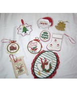  Set of 9 Embroidered  Christmas Ornaments Goose, Tree, Santa.Cabin, Rei... - £13.42 GBP