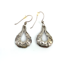 Vintage Sterling Silver Long Floral Pear shaped Dangle Earrings - $24.75
