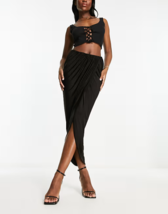 All Saints Sz 0 Womens Aurelia Draped Skirt Black Asymmetric Wrap NEW! - $44.54