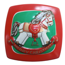 Christmas Cookie Container Rocking Horse Embossed Blow Mold Plastic USA VTG - £8.60 GBP