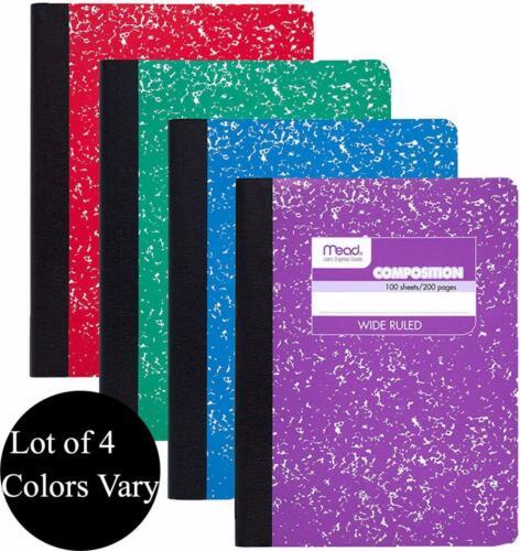New LOT Of 4 MEAD Composition NOTEBOOKS Wide Rule Paper 100 Sheets 9.75" x 7.5