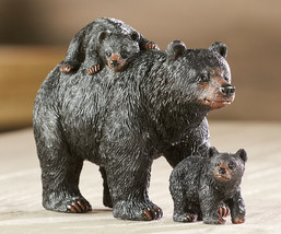 Black Bear Family Figurine 6" Long Mother and Two Cubs Resin Textural Detailing image 2
