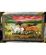 Vintage Rug Wall Hanging Boho Tapestry Galloping HORSES Multicolor Cotto... - $68.38 CAD