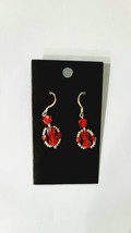 Flat Spiral Seed Beaded 6MM Red Beads Drop Dangle Pierced Earrings. Swarovski - £7.80 GBP