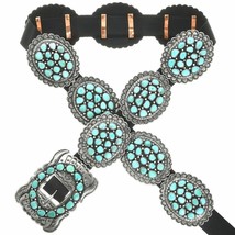 Navajo Turquoise Concho Belt, Sleeping Beauty Nugget Clusters LRG Stamped Silver - £2,238.72 GBP