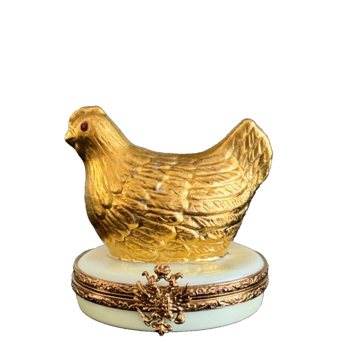 Gorgeous Faberge Hand Painted in Limoges France Golden Porcelain Hen Trinket Box - $222.75