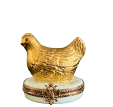 Gorgeous Faberge Hand Painted in Limoges France Golden Porcelain Hen Tri... - $222.75
