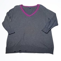 GAP Grey and Purple Simple 3/4 Sleeve Lightweight VNeck Sweater Size M - $18.05
