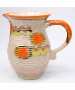 Studio Pottery Small Pitcher Numbered Brown Yellow Orange In Color Ribbed - $277.68 MXN