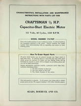 Craftsman 1/2 HP Electric Motor Installation &amp; Parts List - Vintage - £9.70 GBP