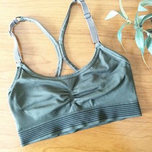 Victorias Secret VS Strappy Sports Bra S Olive Green Striped Unlined Bra... - $14.36