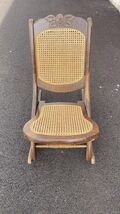 Vintage Folding Wood And Cane Victorian Style Rocking Chair With Floral ... - $222.74