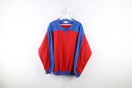 Vintage 90s Streetwear Mens Large Faded Color Block Collared Sweatshirt Red - £39.65 GBP